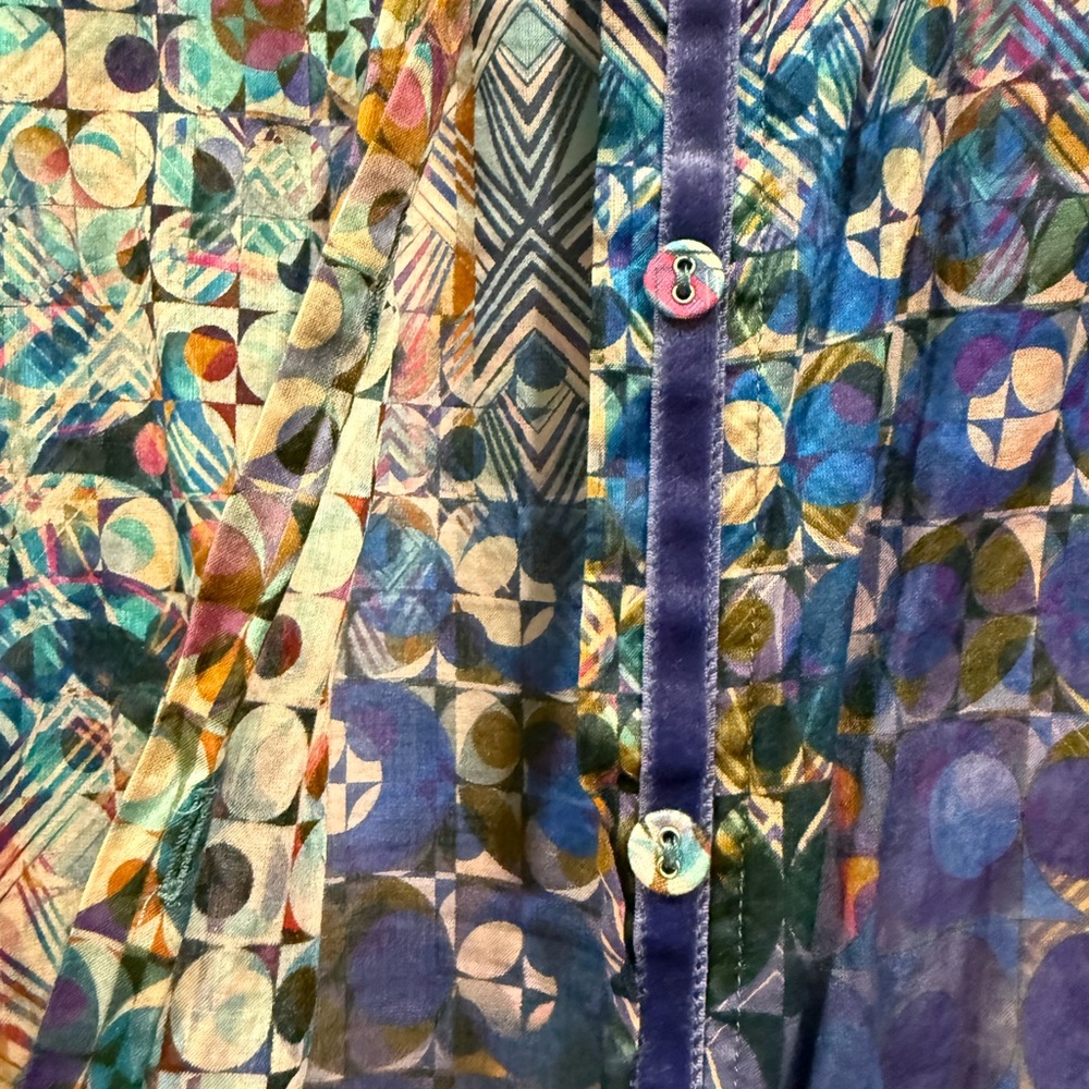 Johnny Was Teal Multi-Pattern Button Front Blouse - image 4